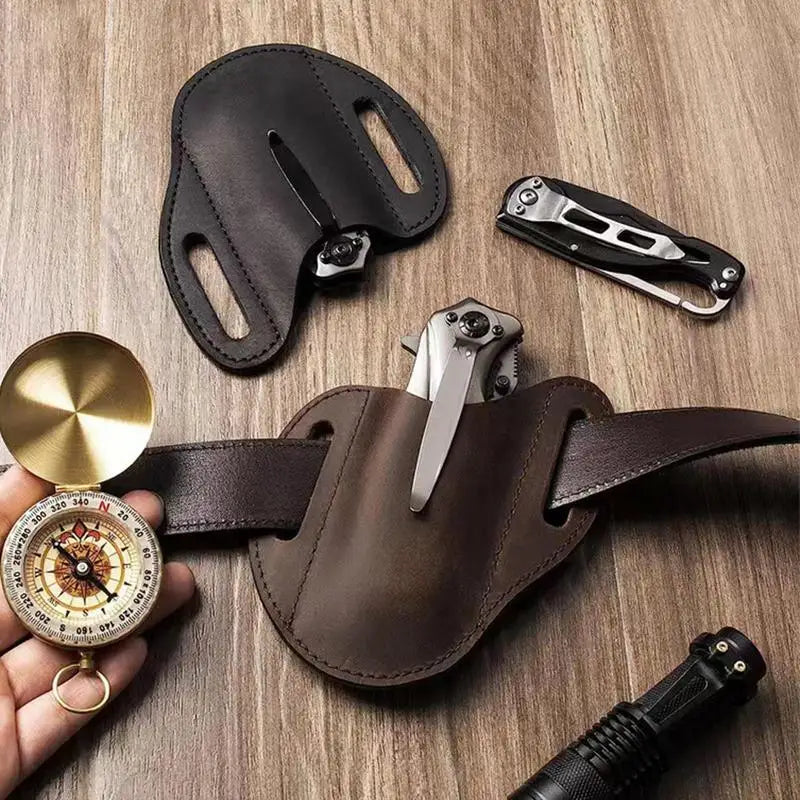 Folding Knife Holster Leather Sheath For Folding Knives Pocket Knives Holder With Belt Clip Men Leather Organizer Leather Sheath